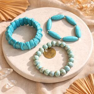 3pc Simbi Haitian Clay Bracelet Set - Turquoise "Sisters By Heart" Charm